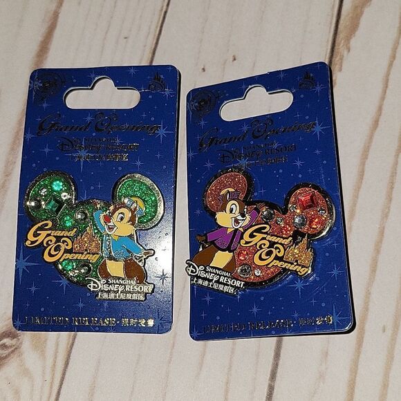 Disney Shanghai Pin Set Chip and Dale Gems pin Set LE Grand Opening  NWT - Picture 1 of 5